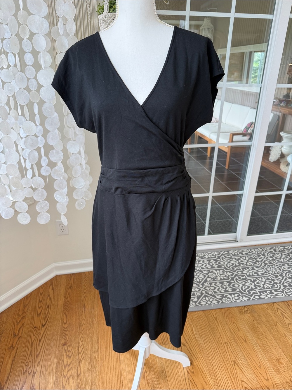 Christian Siriano for J Jill Black Wrap Front Short Sleeve Dress